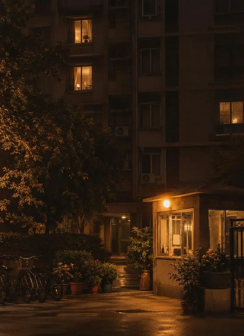 小区夜未眠 - 赤果短剧下载 《小区夜未眠》封面:夜里只有几扇窗亮着灯的小区楼栋